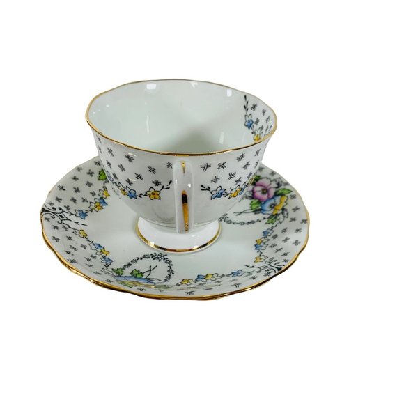 Vintage Clarence England Bone China Teacup Pansies Gold Trim Cup & Saucer RARE - Picture 4 of 12